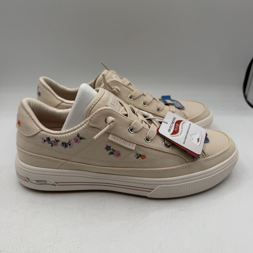 Skechers Arch Fit Arcade Subtle Bouquet Shoes Womens Sz 8 Natural Floral Slip On - Picture 2 of 11